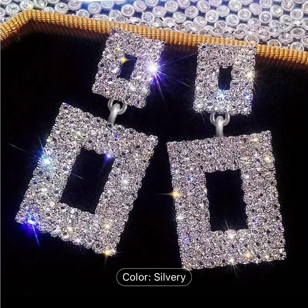 Rectangular Crystal Rhinestone Dangle Earrings - Picture 1 of 3